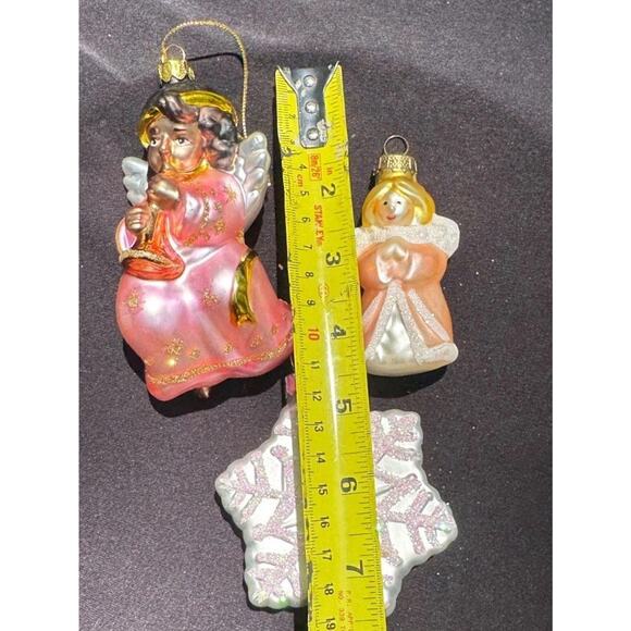 Vintage Blown Glass Angel & Snowflake Ornaments Gold Lot Of 3 -OR3 - Picture 3 of 8